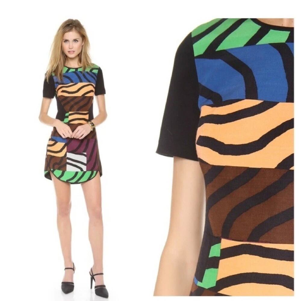 Tibi Graphic Print Wool Silk Mini Dress Multicolor 4 Career Party Date Luxury